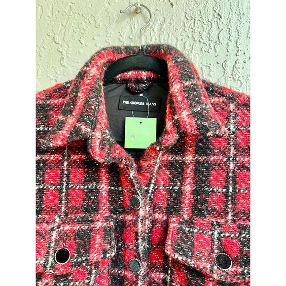 The Koopless Jeans Long Sleeve Tweed Checked Overshirt Jacket Red Women's Size M - Picture 5 of 7